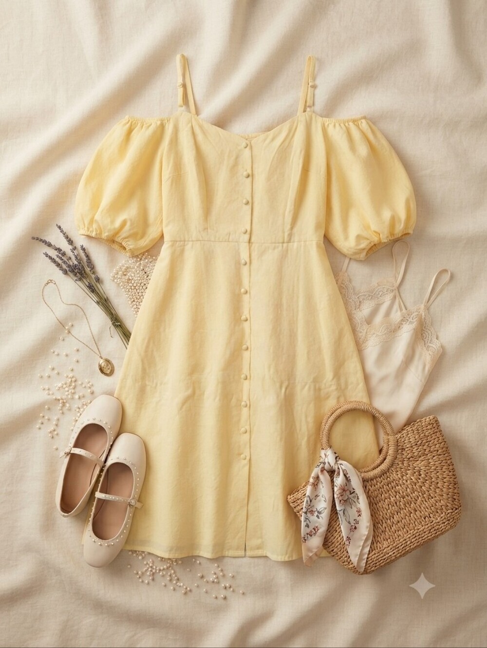 Lumière Yellow Off Shoulder Sleeve Button Down Front Midi Dress